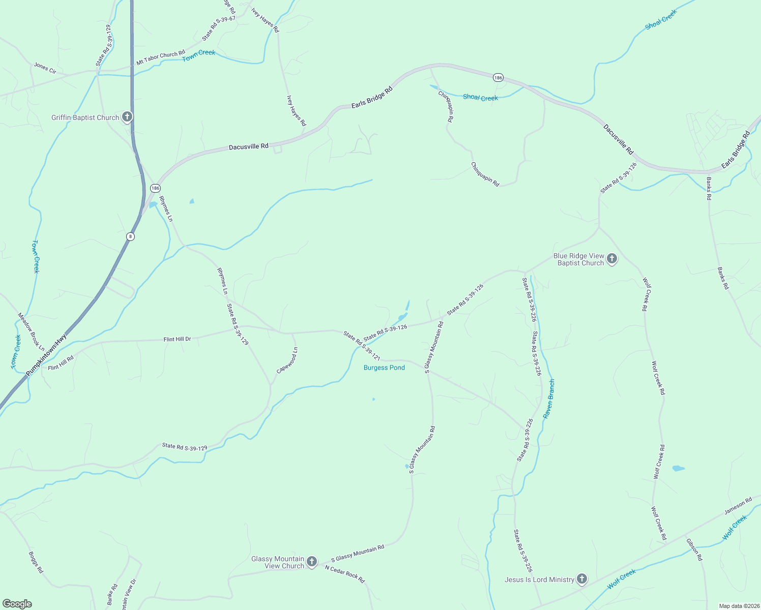 map of restaurants, bars, coffee shops, grocery stores, and more near 119 Anthony Road in Pickens