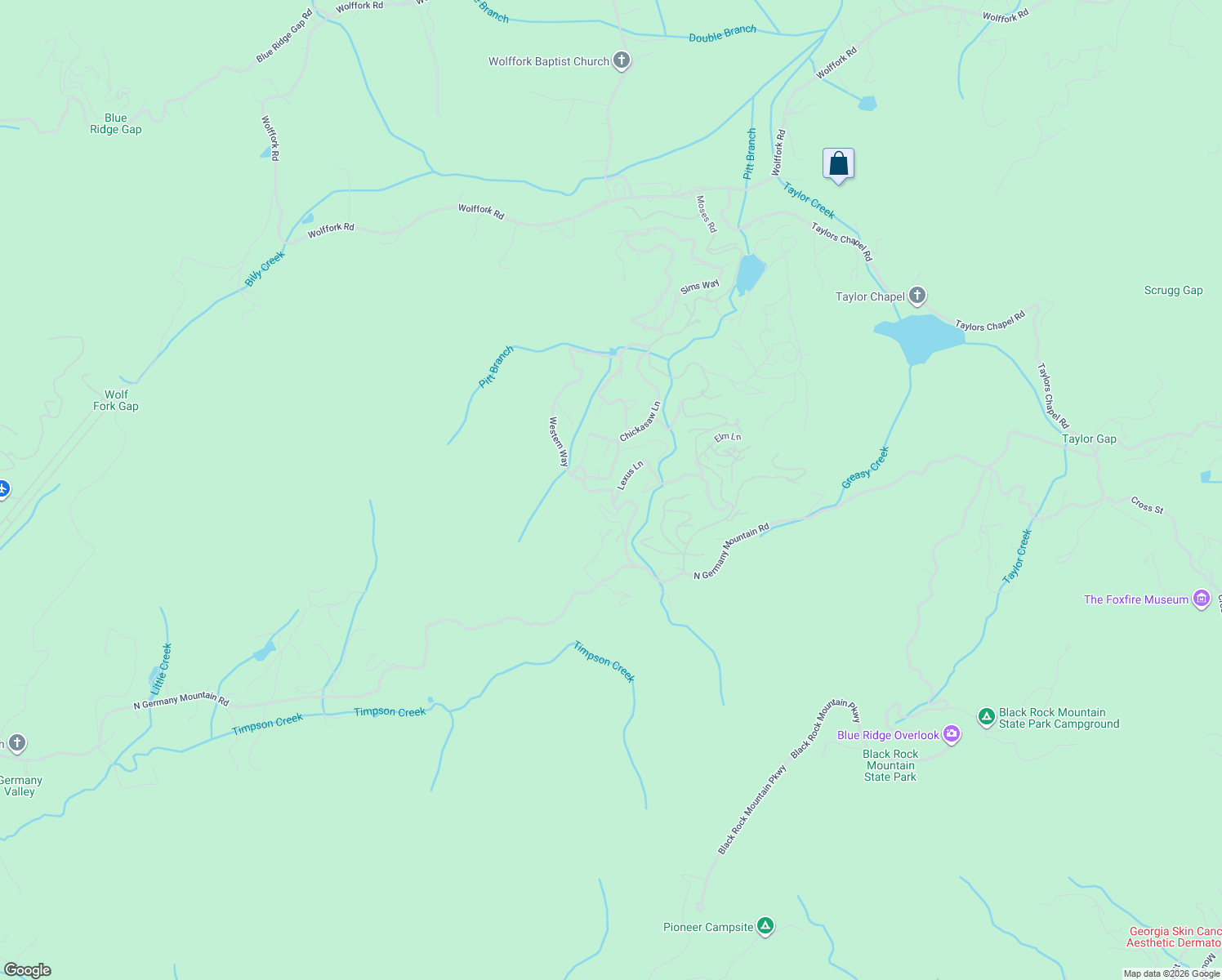 map of restaurants, bars, coffee shops, grocery stores, and more near Western Way in Rabun Gap