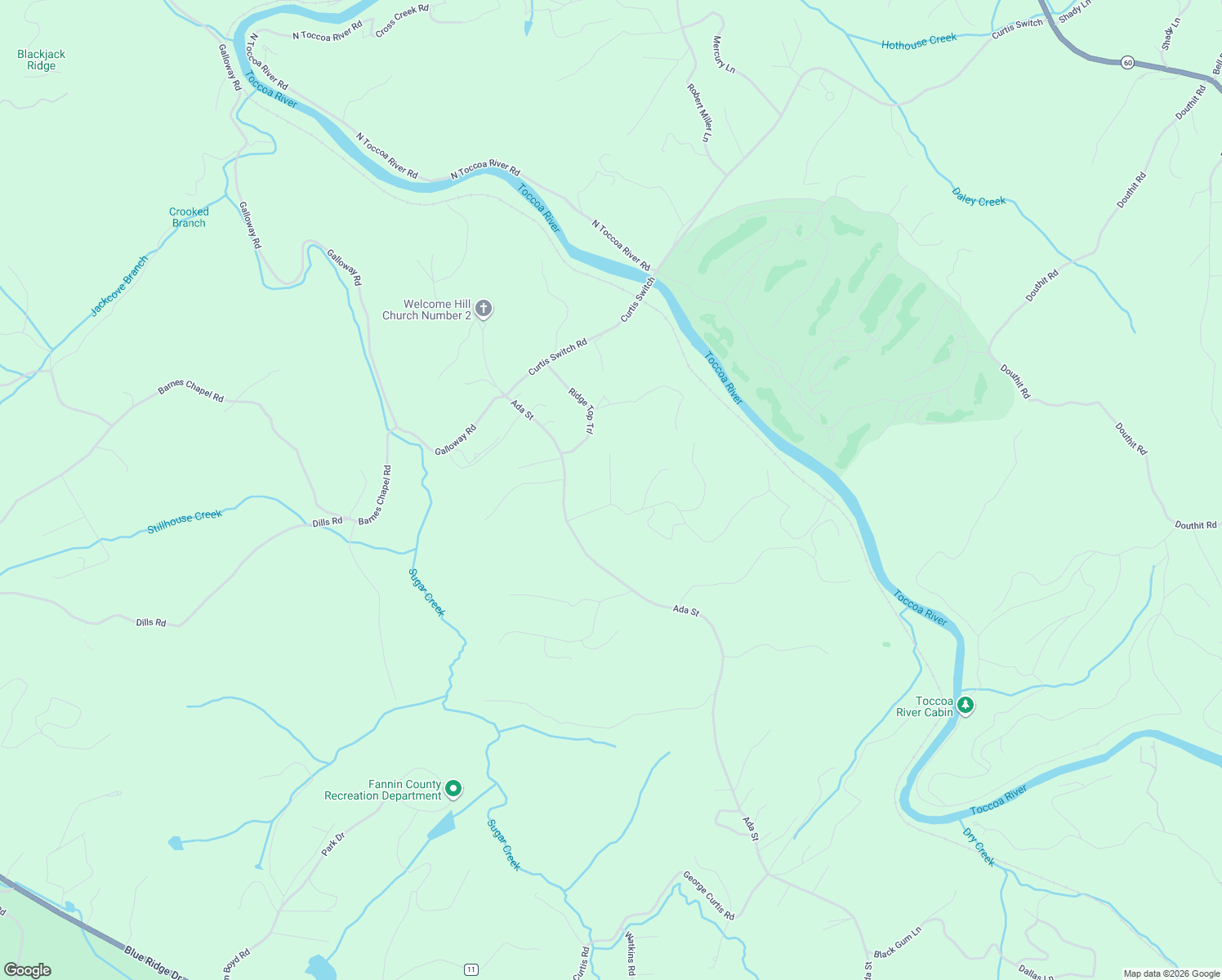 map of restaurants, bars, coffee shops, grocery stores, and more near 4260 Ada Street in Blue Ridge