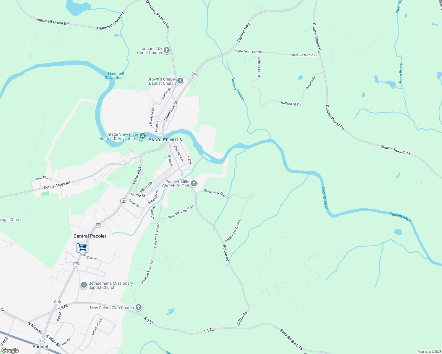 map of restaurants, bars, coffee shops, grocery stores, and more near 190 Graceland Drive in Pacolet