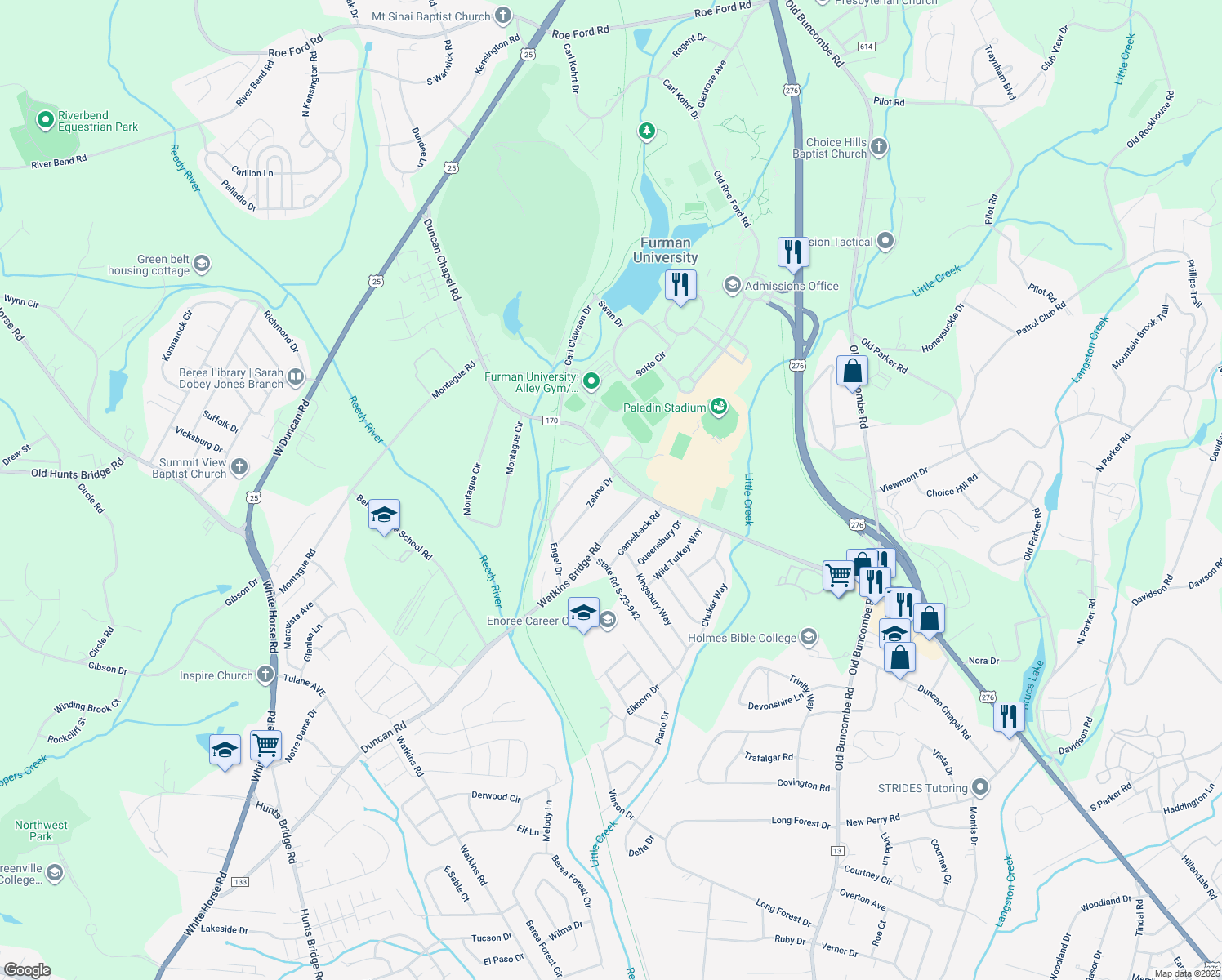 map of restaurants, bars, coffee shops, grocery stores, and more near 3 Zelma Drive in Greenville