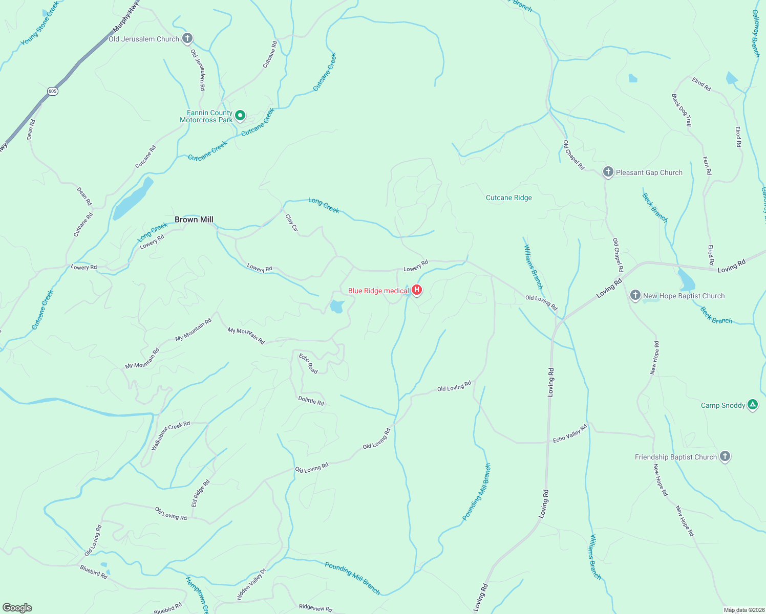 map of restaurants, bars, coffee shops, grocery stores, and more near 121 Laurel Crest Lane in Mineral Bluff