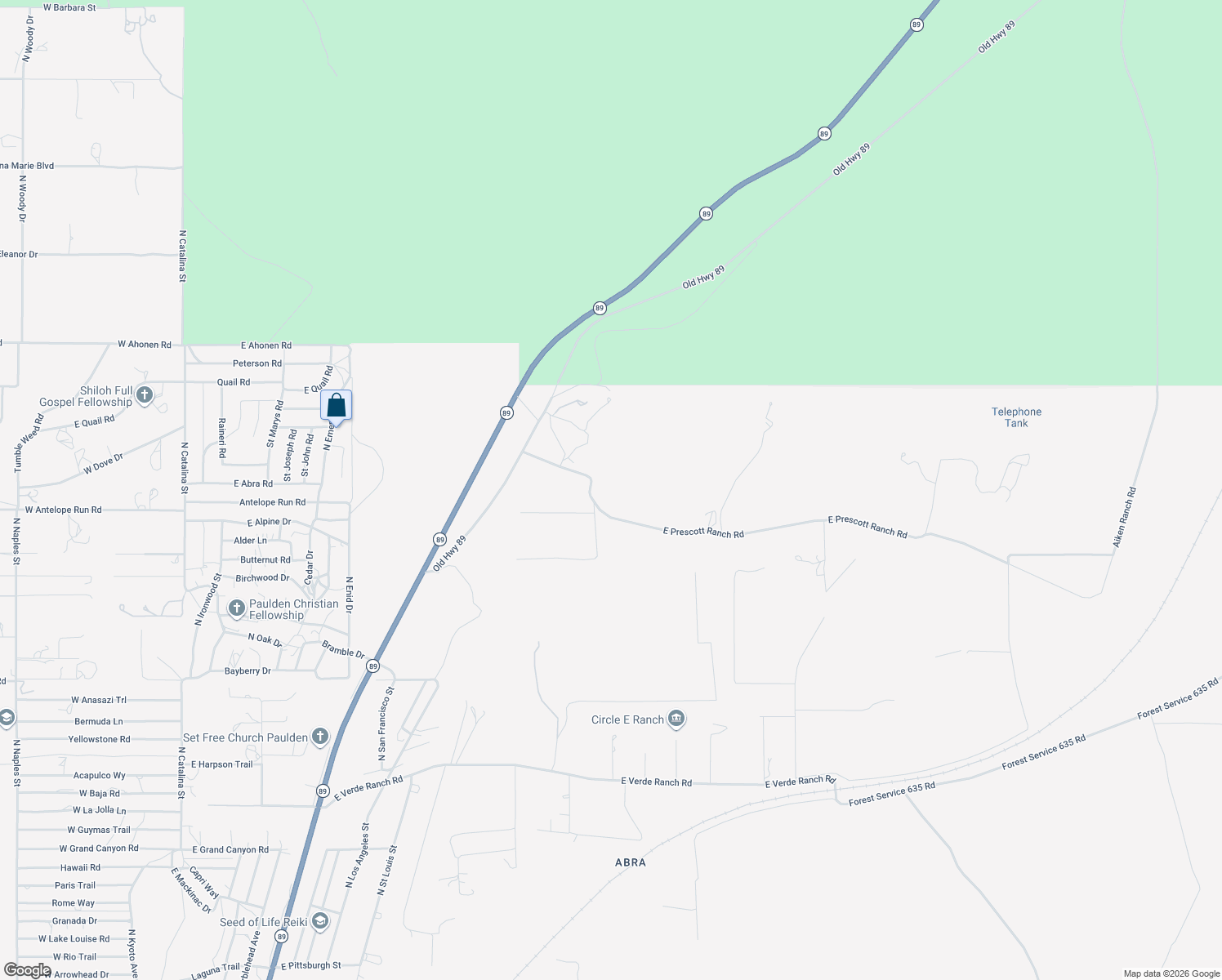 map of restaurants, bars, coffee shops, grocery stores, and more near in Paulden