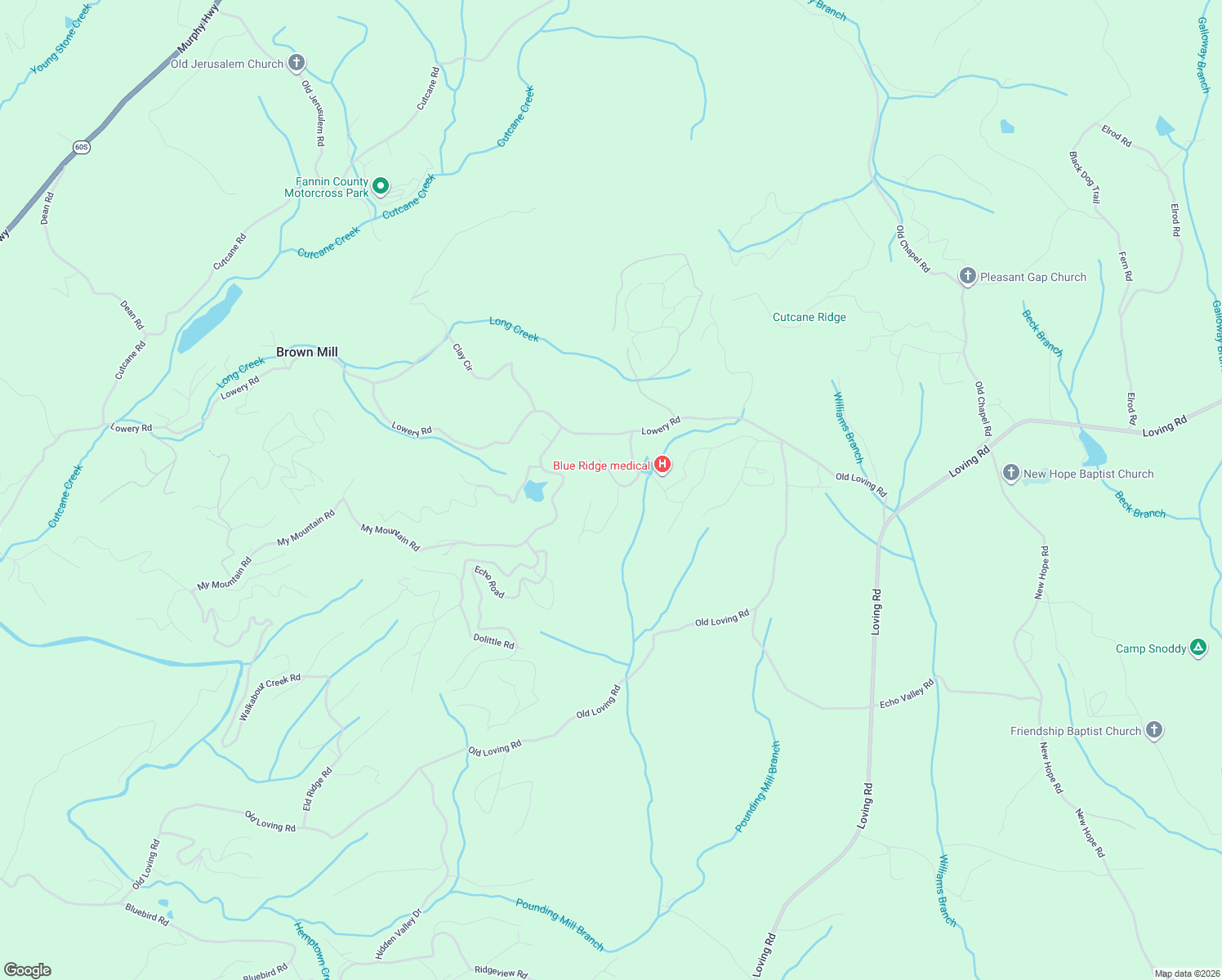 map of restaurants, bars, coffee shops, grocery stores, and more near 121 Laurel Crest Lane in Mineral Bluff