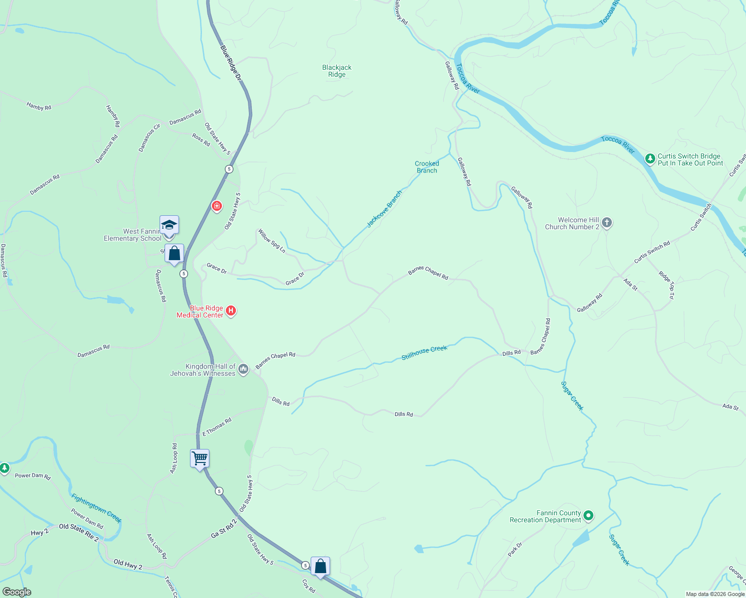 map of restaurants, bars, coffee shops, grocery stores, and more near 312 Grace Drive in Blue Ridge