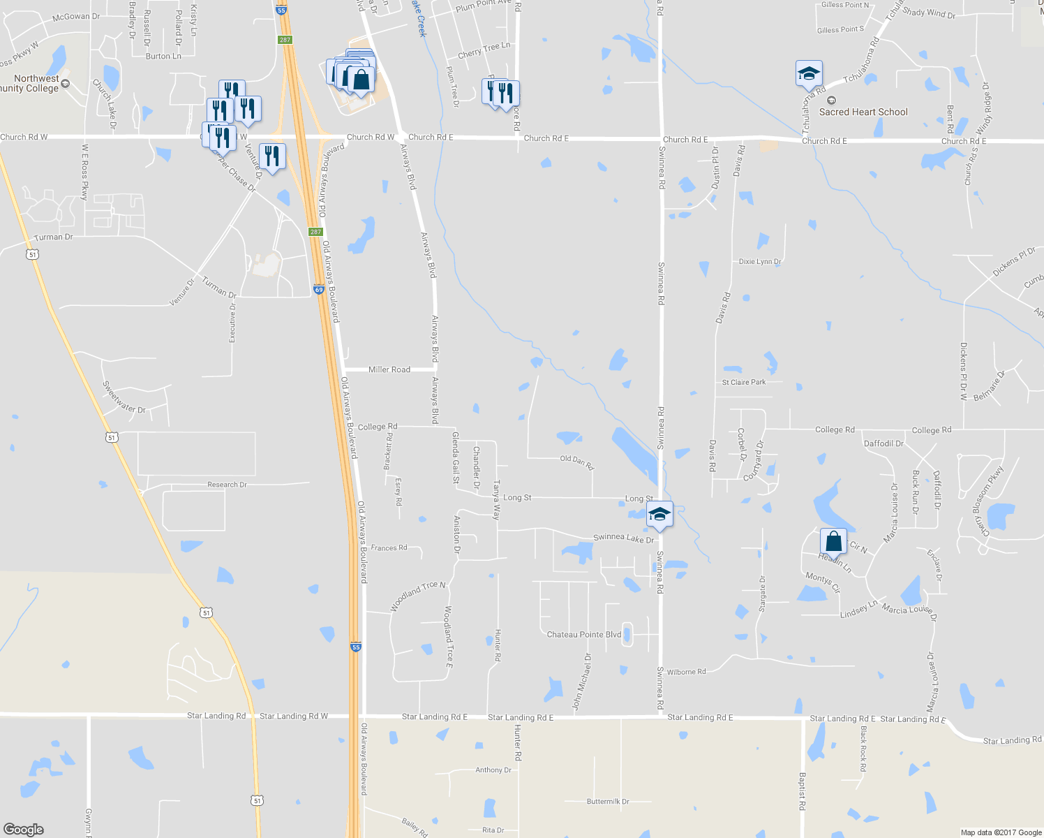 map of restaurants, bars, coffee shops, grocery stores, and more near 4035 Garden Road in Southaven