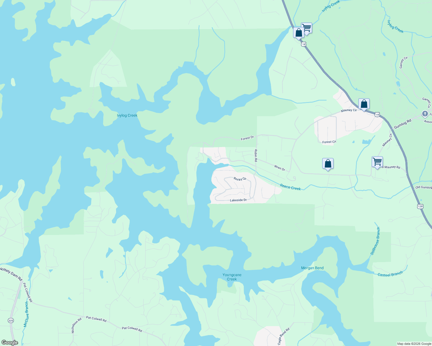 map of restaurants, bars, coffee shops, grocery stores, and more near 5020 Reece Creek Road West in Blairsville