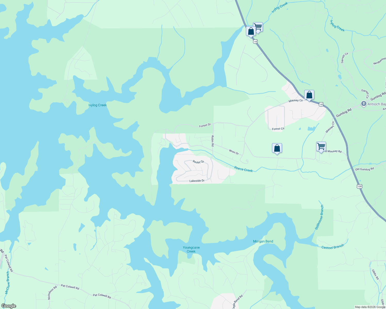 map of restaurants, bars, coffee shops, grocery stores, and more near Reece Creek Road West in Blairsville