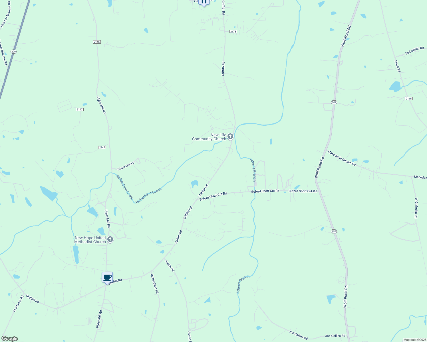 map of restaurants, bars, coffee shops, grocery stores, and more near 3412 Griffith Road in Monroe