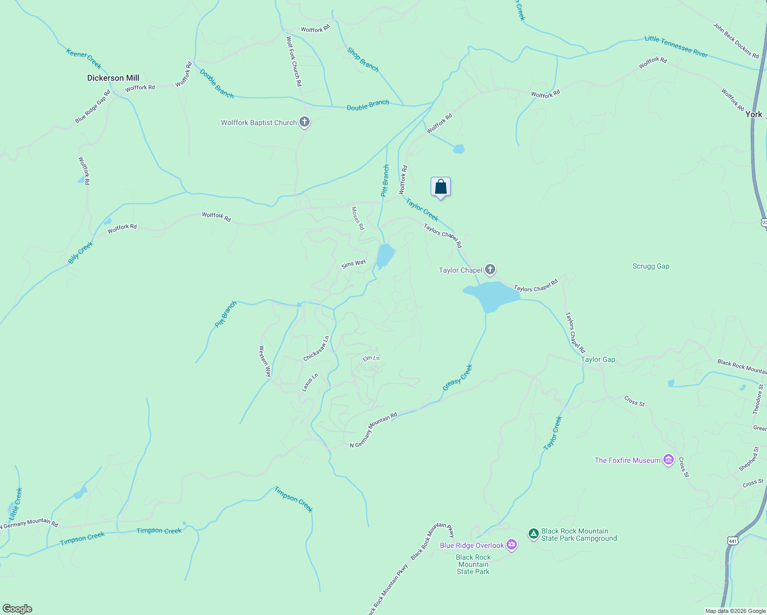 map of restaurants, bars, coffee shops, grocery stores, and more near Charlie's Way in Rabun