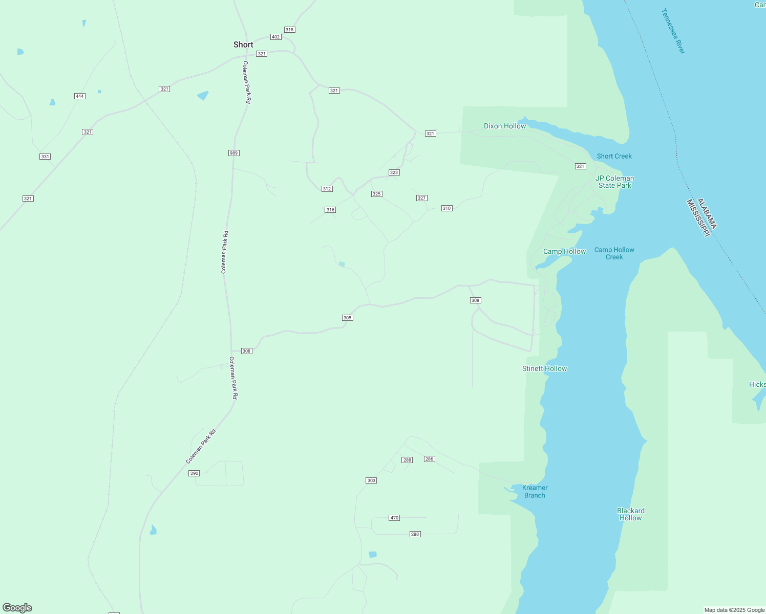 map of restaurants, bars, coffee shops, grocery stores, and more near County Road 308 in Tishomingo County