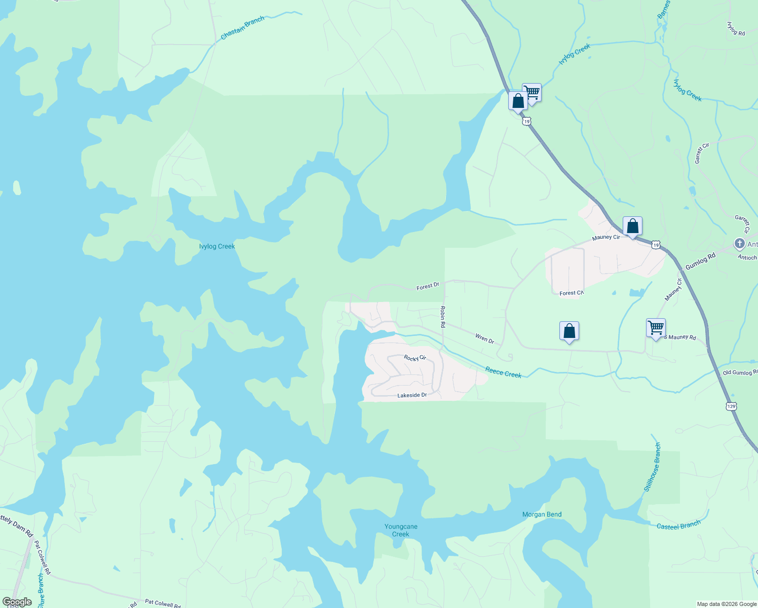 map of restaurants, bars, coffee shops, grocery stores, and more near 3184 Hunter Drive in Blairsville