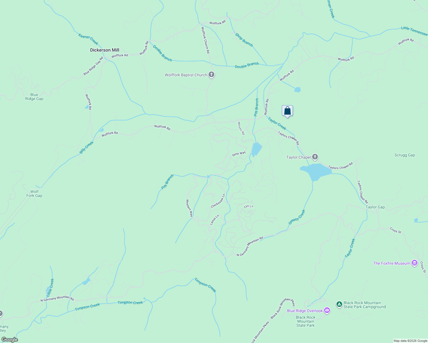 map of restaurants, bars, coffee shops, grocery stores, and more near 14 Western Way in Rabun Gap