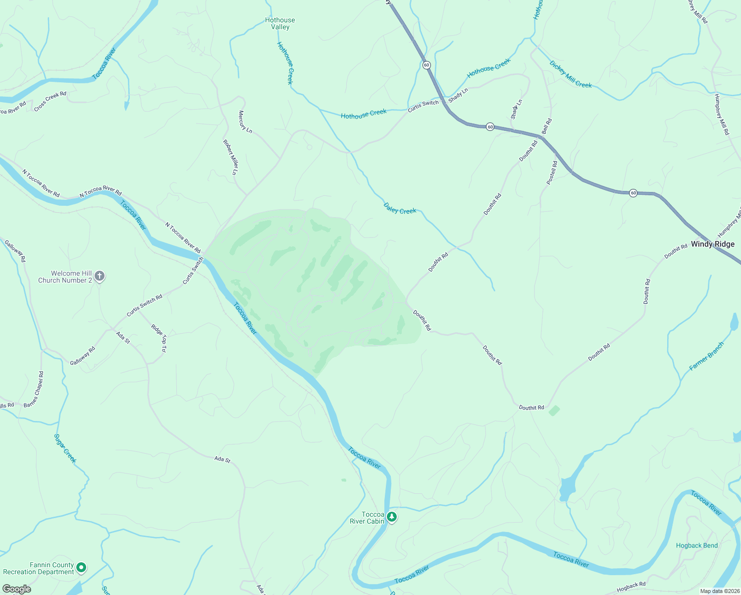 map of restaurants, bars, coffee shops, grocery stores, and more near 582-594 Douthit Road in Mineral Bluff