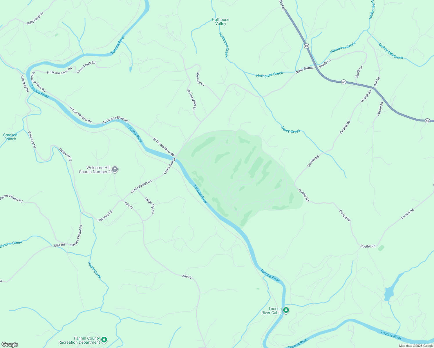 map of restaurants, bars, coffee shops, grocery stores, and more near 596 Curtis Switch Road in Mineral Bluff