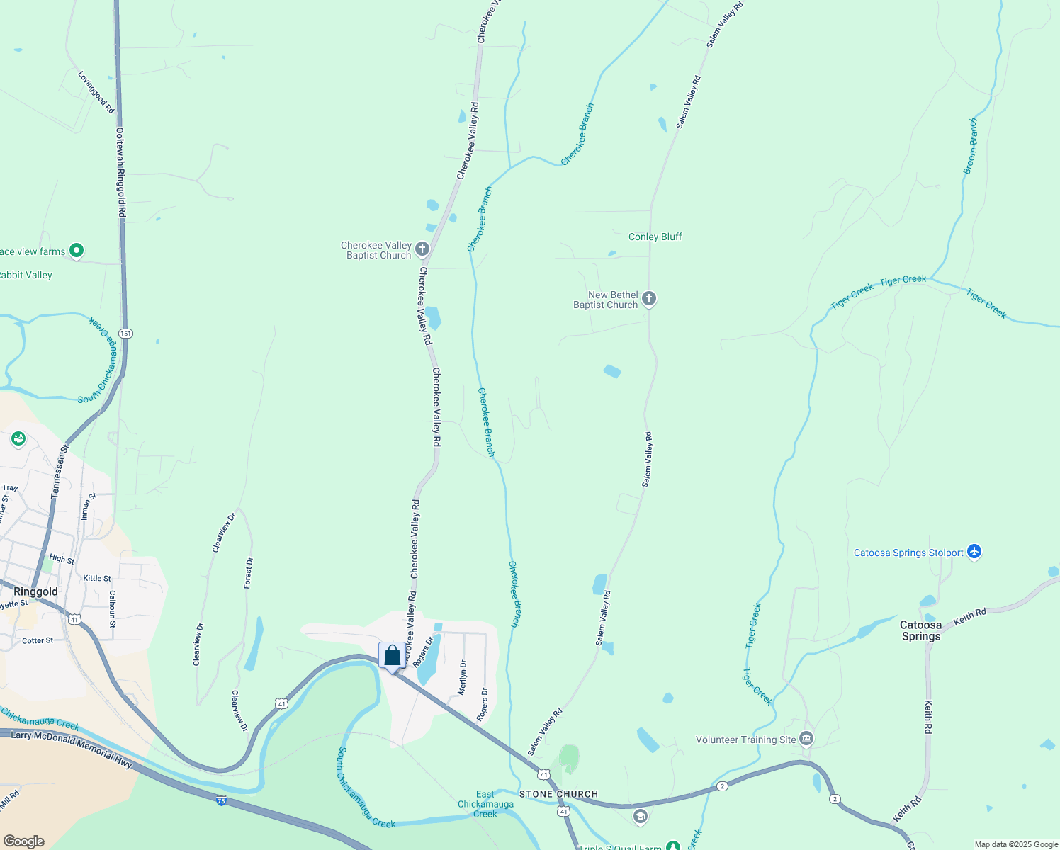 map of restaurants, bars, coffee shops, grocery stores, and more near 0 Cherokee Lake Drive in Ringgold