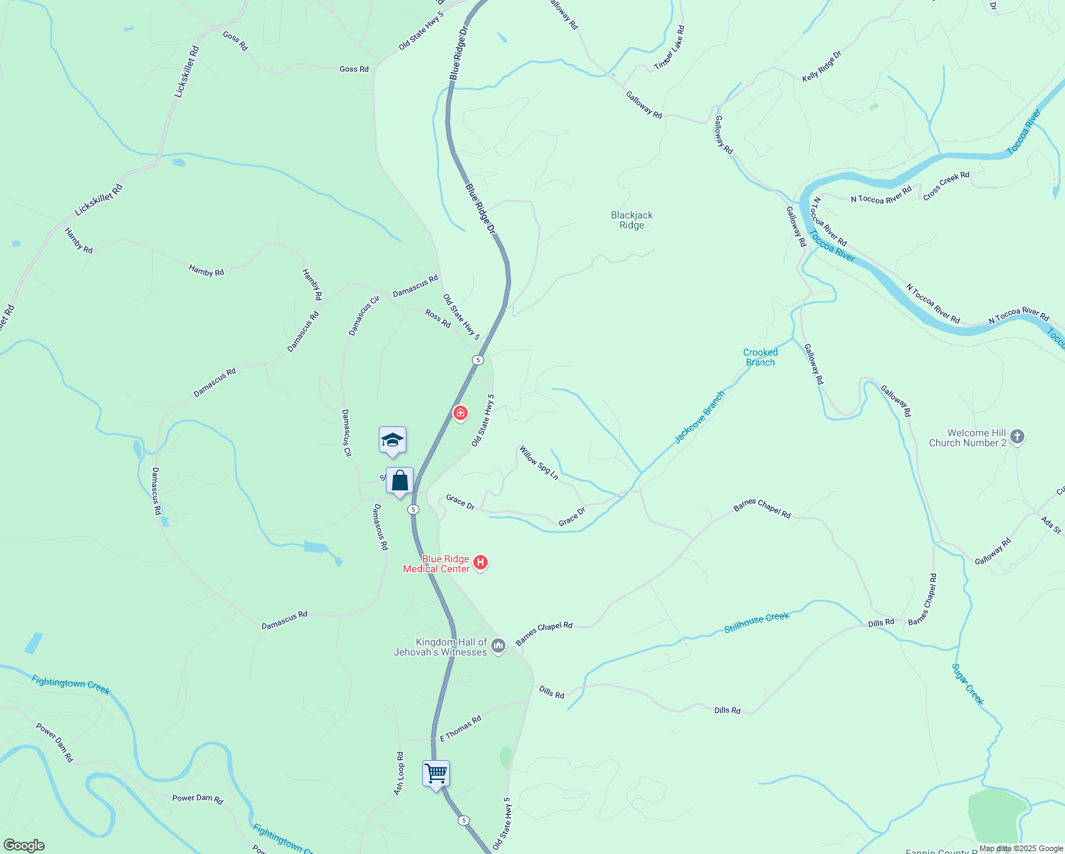 map of restaurants, bars, coffee shops, grocery stores, and more near 261 Canyon Dr in Blue Ridge