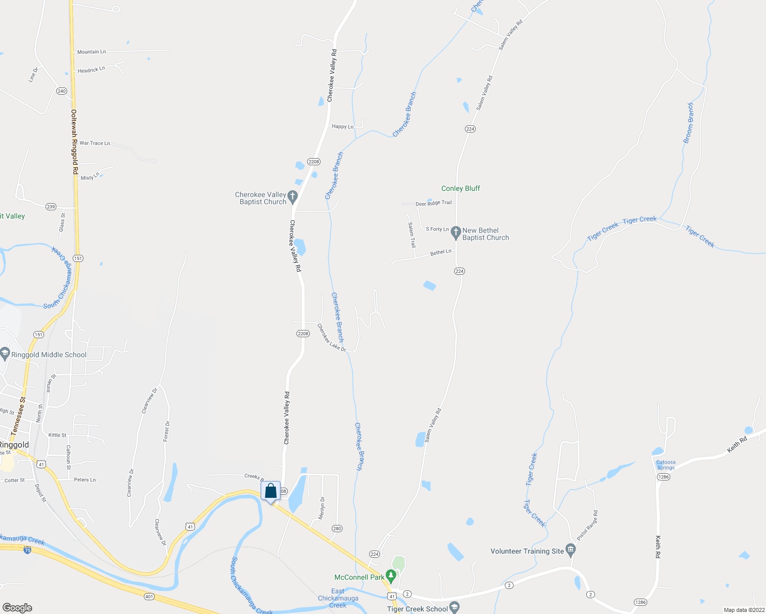 map of restaurants, bars, coffee shops, grocery stores, and more near 24 Etowah Ridge in Ringgold