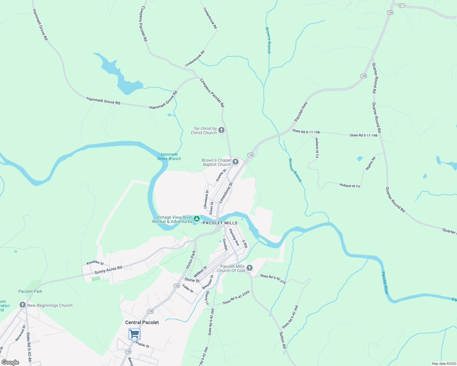 map of restaurants, bars, coffee shops, grocery stores, and more near 295 Limestone St in Pacolet