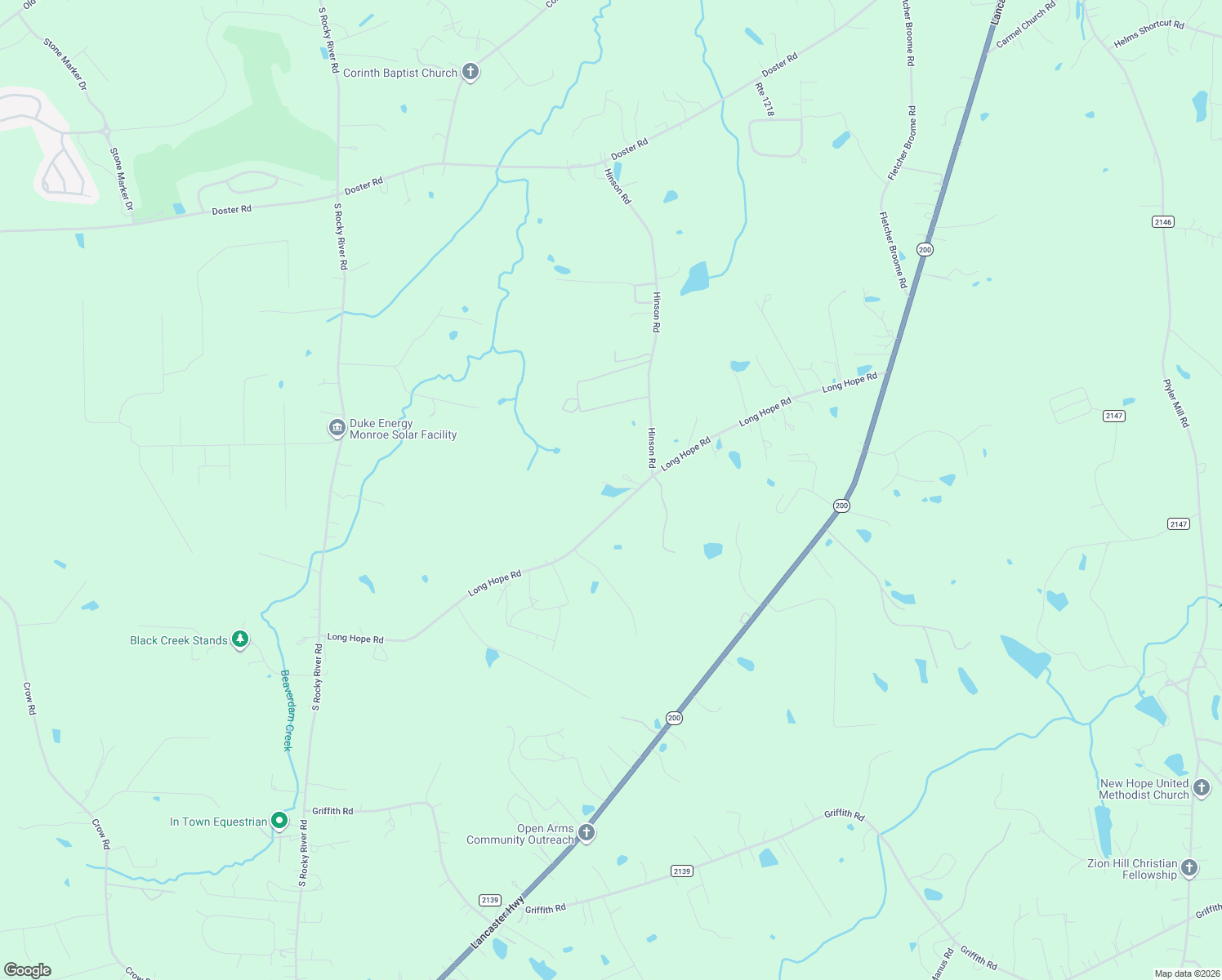 map of restaurants, bars, coffee shops, grocery stores, and more near 2412 Long Hope Road in Monroe
