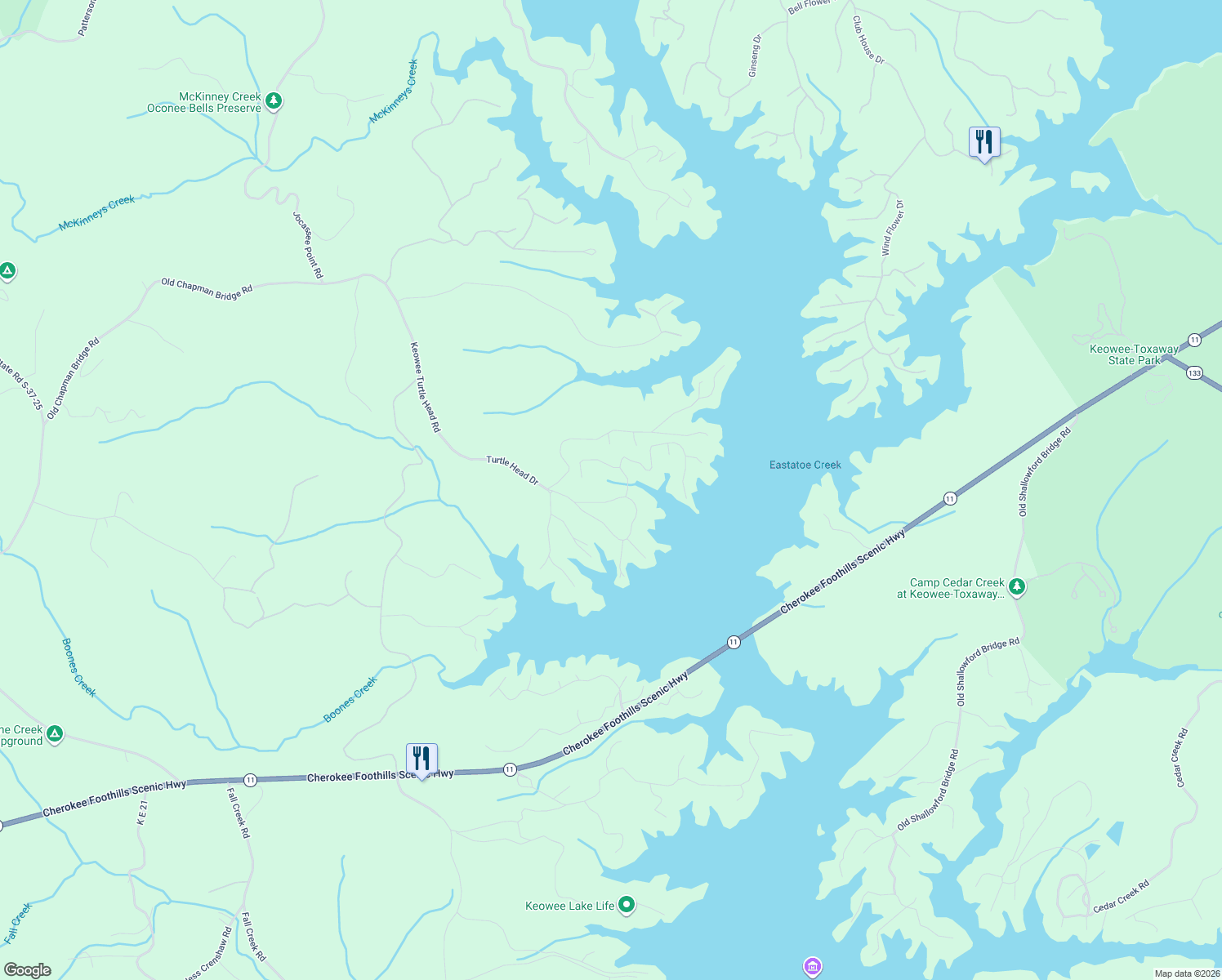 map of restaurants, bars, coffee shops, grocery stores, and more near 704 Keowee Bay Circle in Salem
