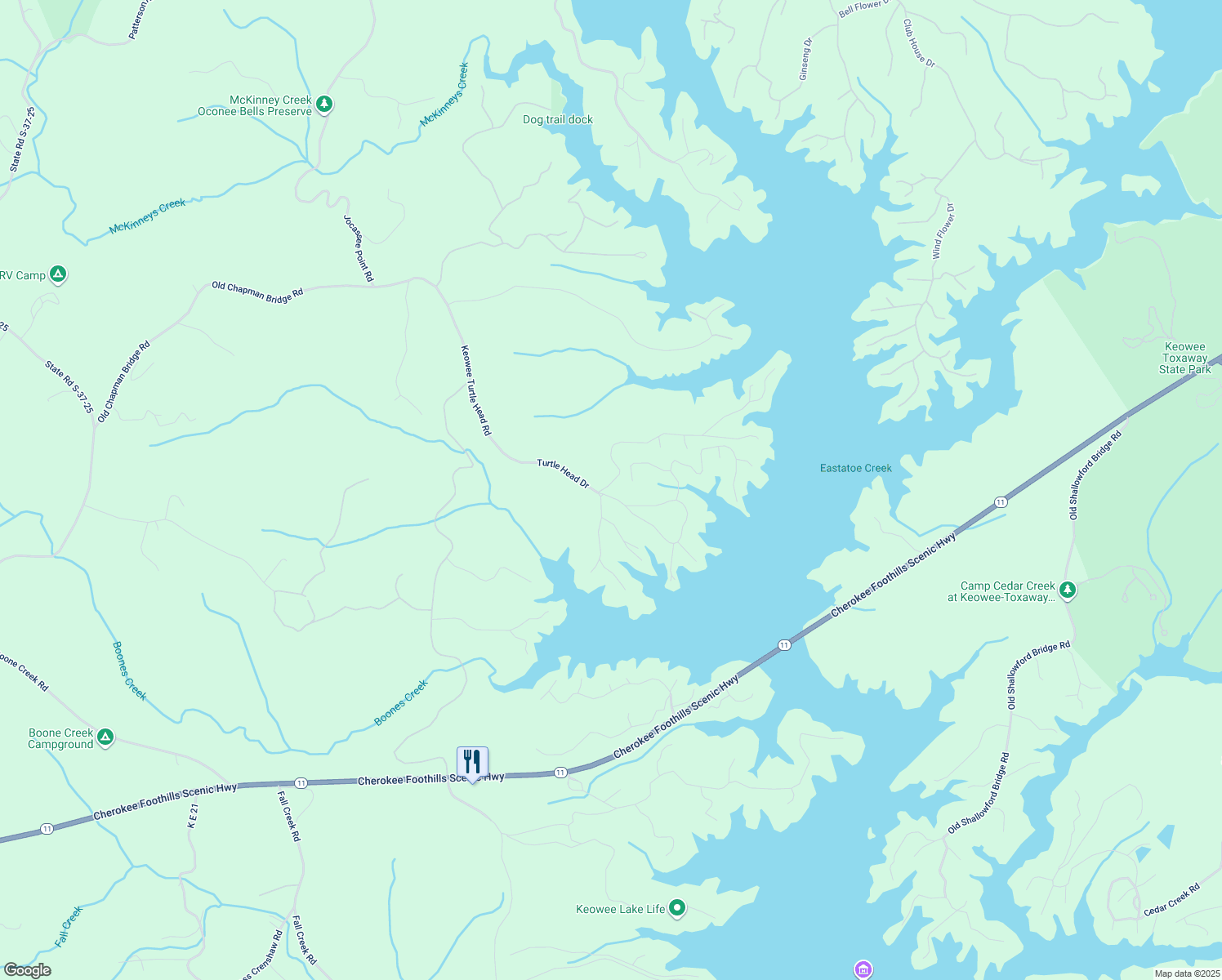 map of restaurants, bars, coffee shops, grocery stores, and more near 501 Keowee Bay Circle in Salem