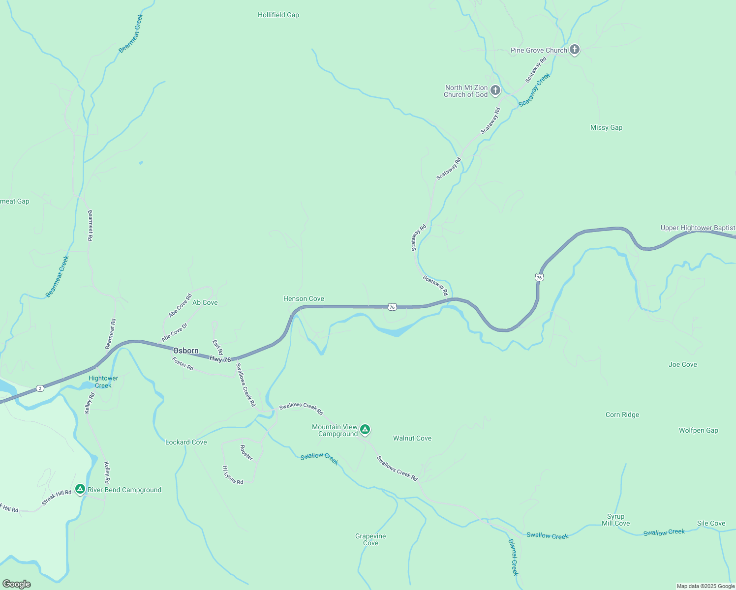 map of restaurants, bars, coffee shops, grocery stores, and more near 1523 Berrong Road in Hiawassee