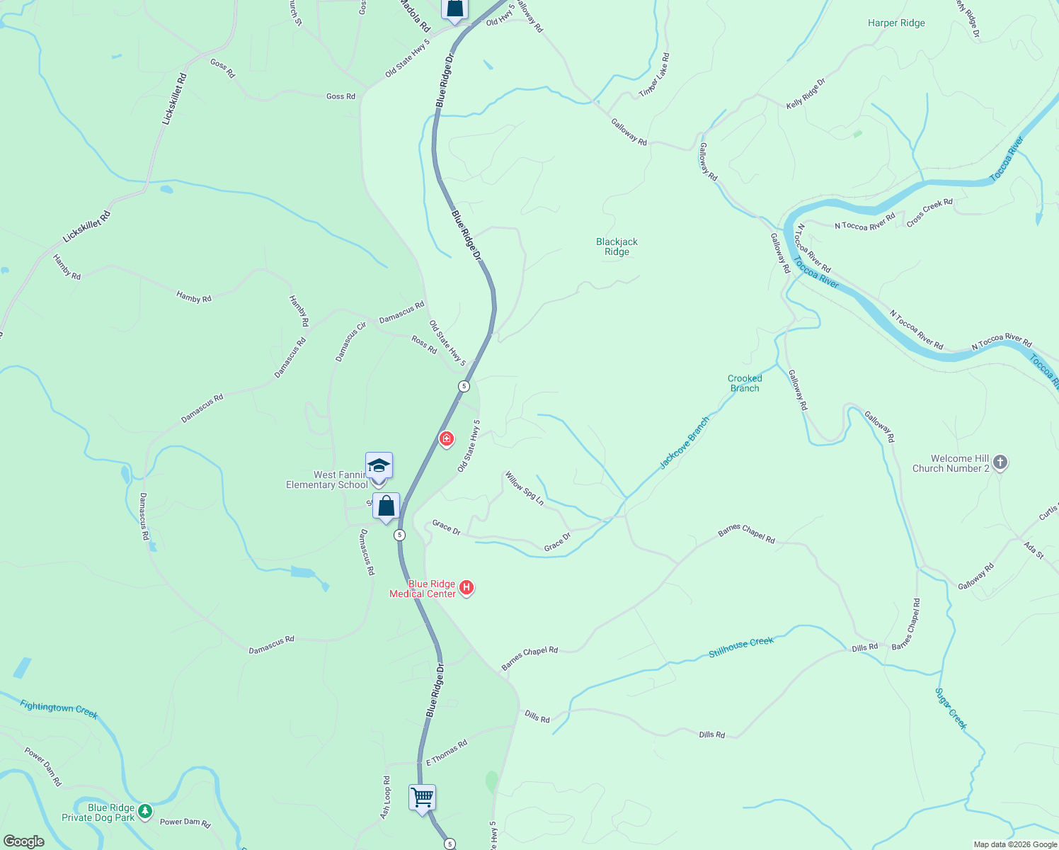 map of restaurants, bars, coffee shops, grocery stores, and more near 36 Deep Cove Road in Blue Ridge