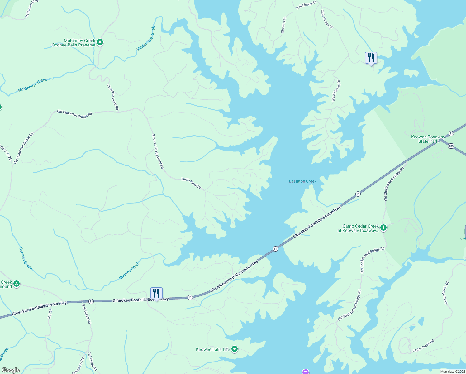 map of restaurants, bars, coffee shops, grocery stores, and more near 704 Keowee Bay Circle in Salem
