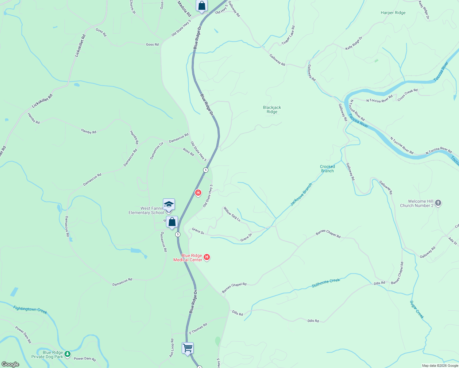 map of restaurants, bars, coffee shops, grocery stores, and more near 36 Deep Cove Road in Blue Ridge