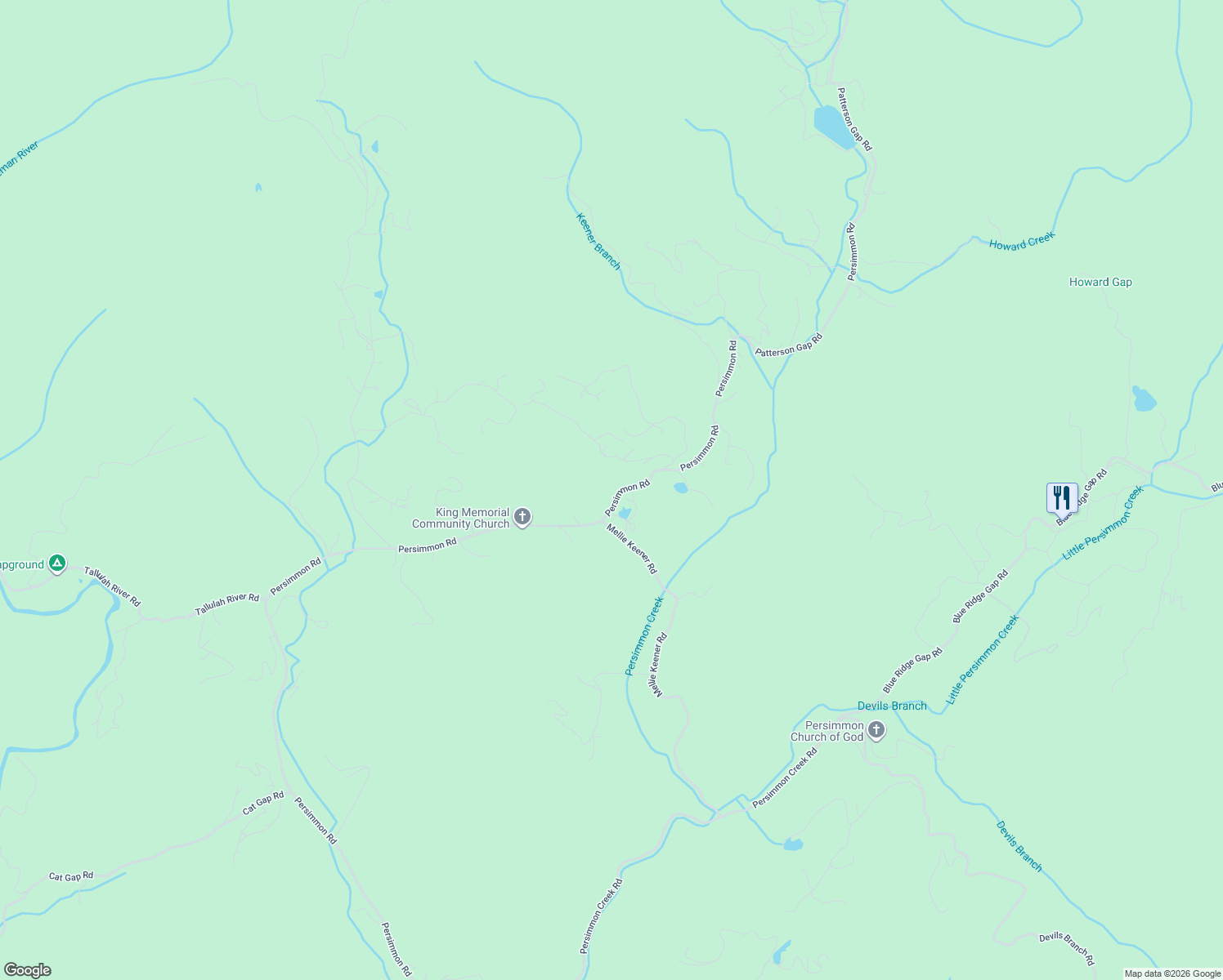 map of restaurants, bars, coffee shops, grocery stores, and more near Jim Keener Lane in Clayton