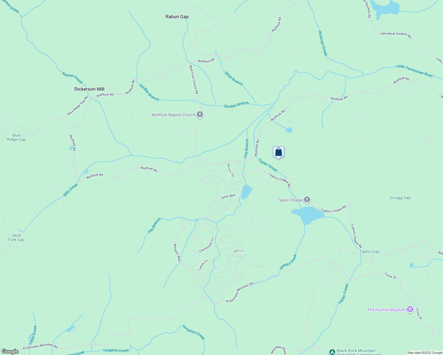 map of restaurants, bars, coffee shops, grocery stores, and more near 65 Ocmulgee Way in Rabun Gap