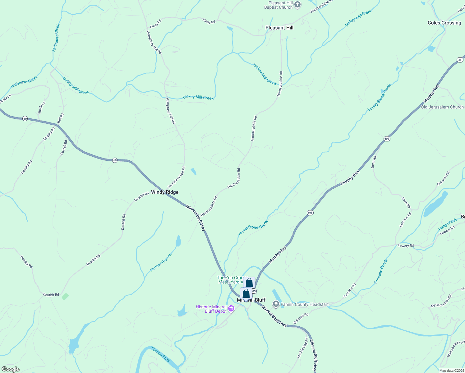 map of restaurants, bars, coffee shops, grocery stores, and more near 397 Hardscrabble Road in Mineral Bluff
