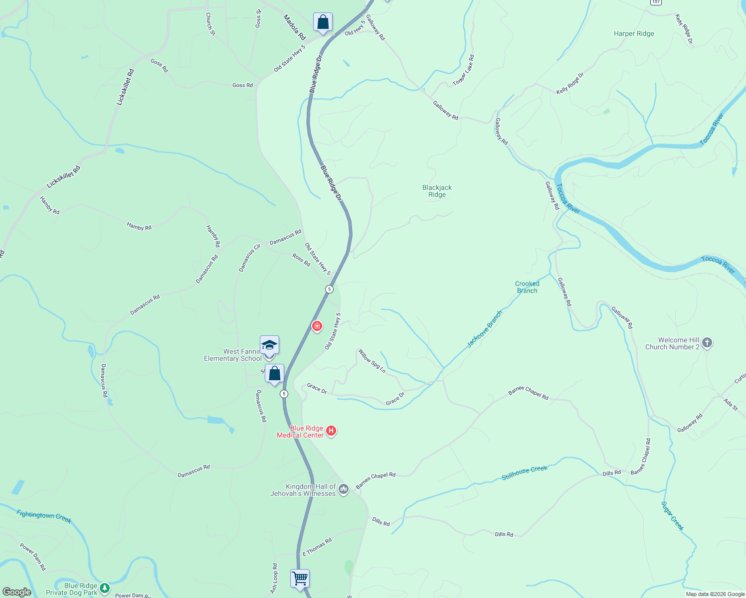 map of restaurants, bars, coffee shops, grocery stores, and more near 264 Sky High Drive in Blue Ridge