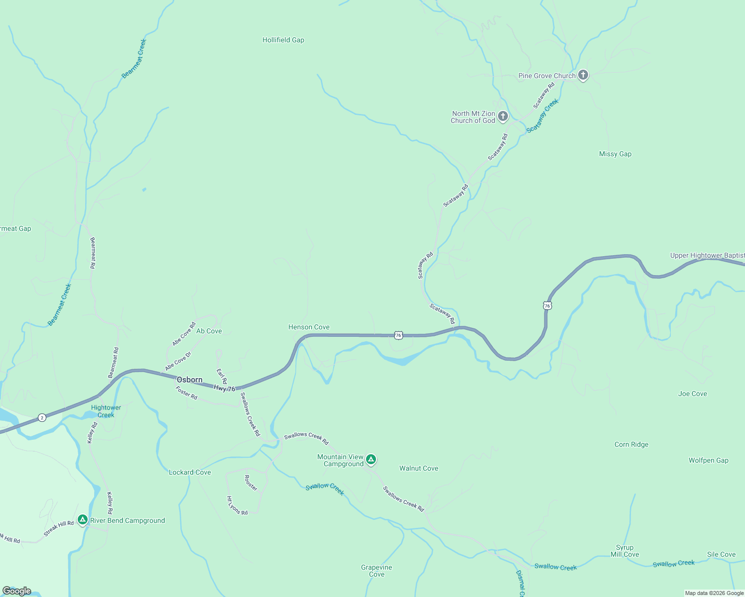 map of restaurants, bars, coffee shops, grocery stores, and more near 1428 Berrong Road in Hiawassee