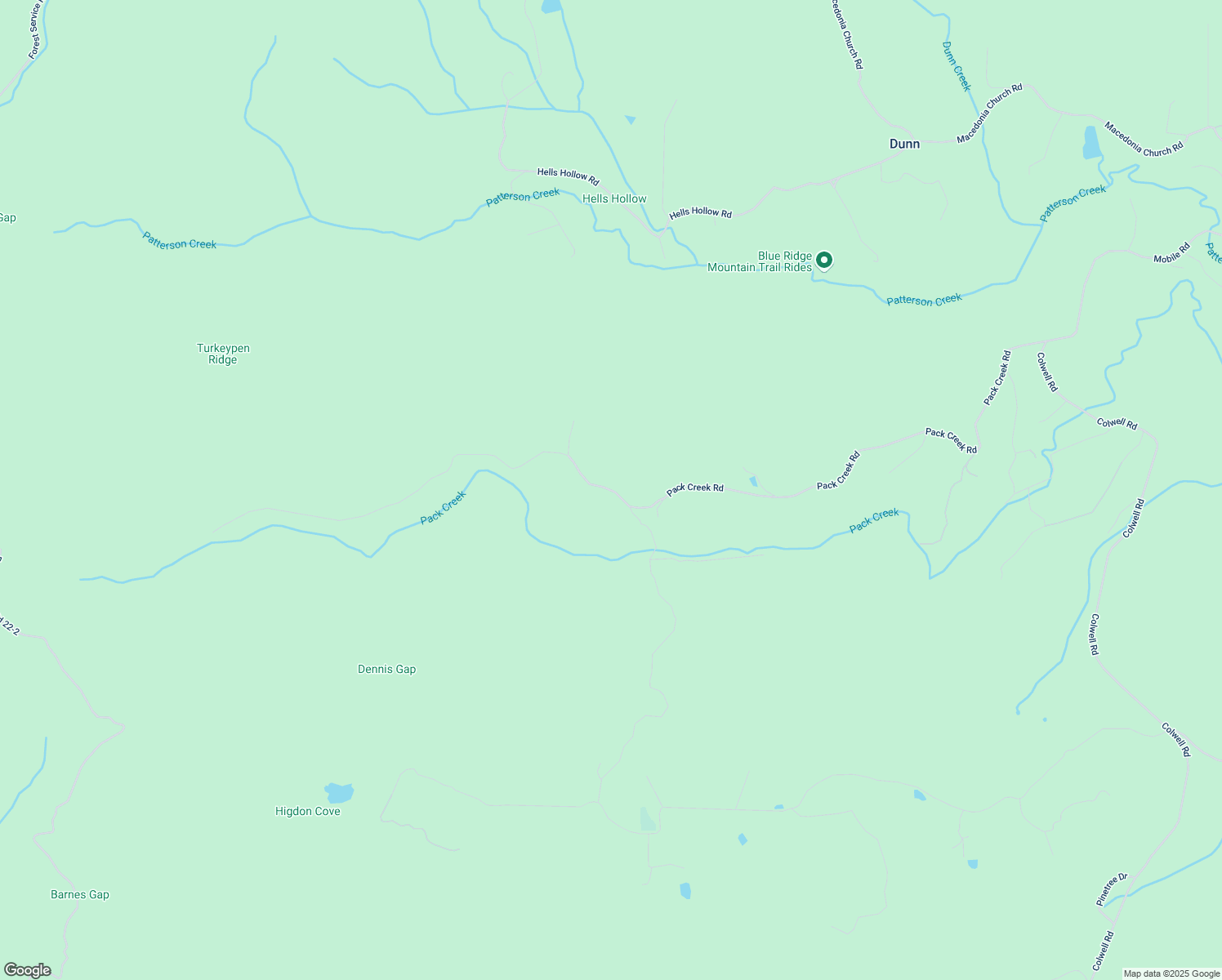 map of restaurants, bars, coffee shops, grocery stores, and more near Pack Creek Road in Fannin County