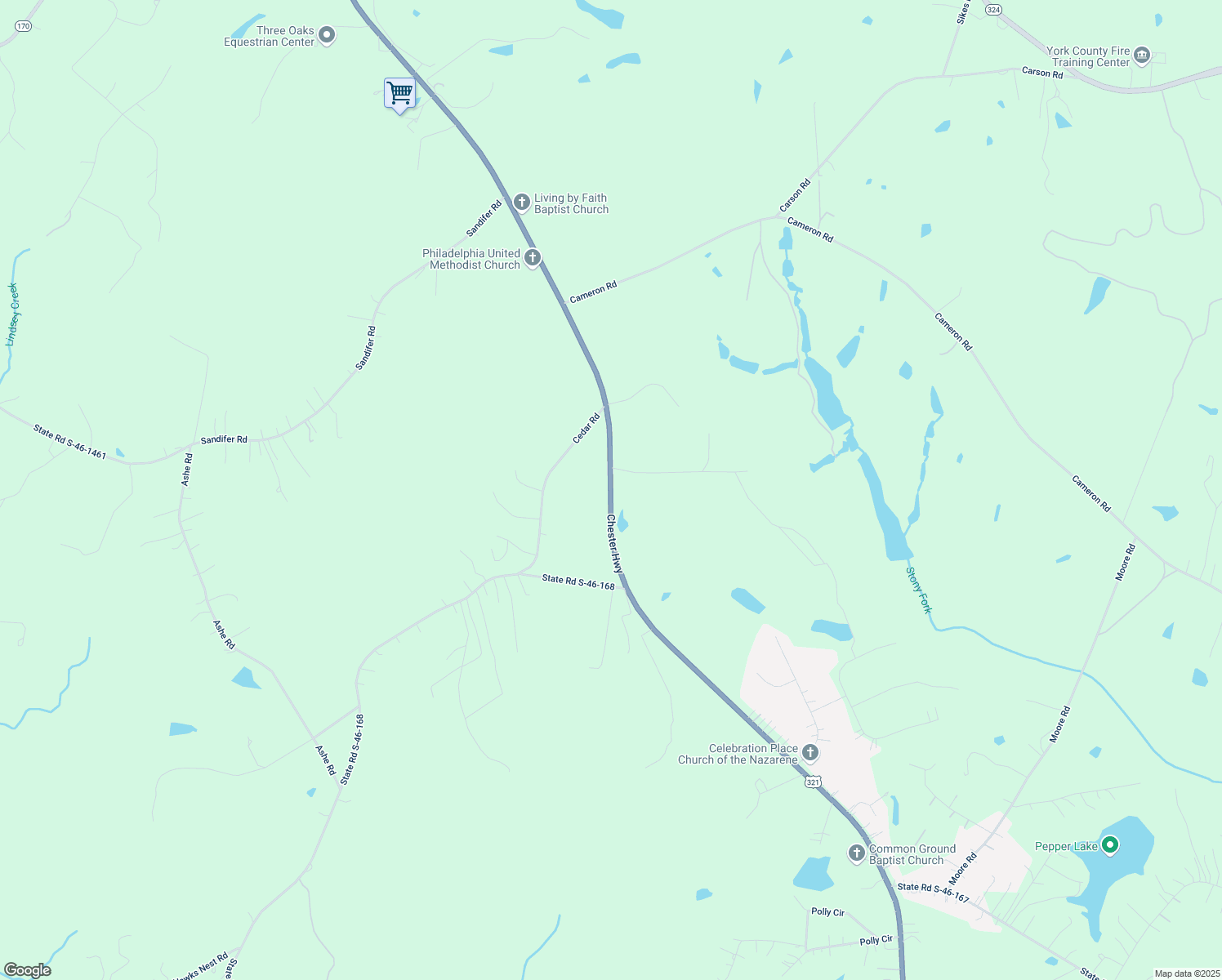 map of restaurants, bars, coffee shops, grocery stores, and more near 2454 Chester Hwy in York