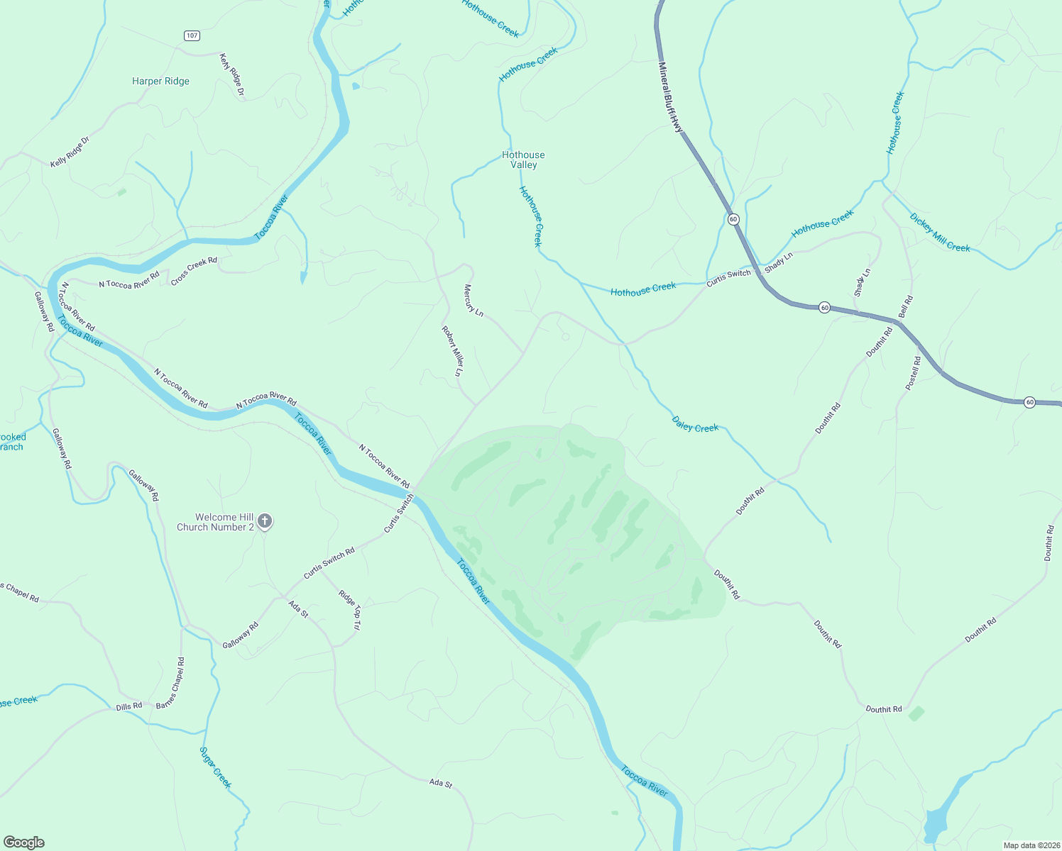 map of restaurants, bars, coffee shops, grocery stores, and more near 53 Fallen Leaf Road in Mineral Bluff
