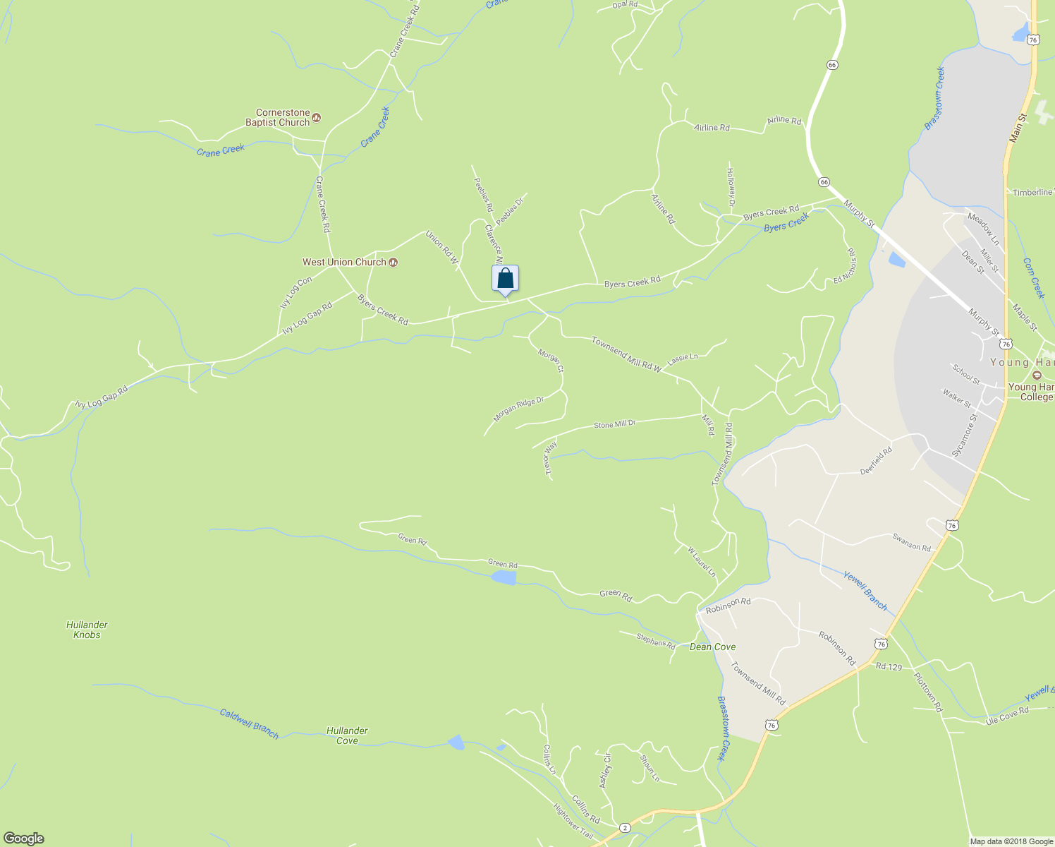 map of restaurants, bars, coffee shops, grocery stores, and more near 6728 Morgan Ridge Court in Young Harris