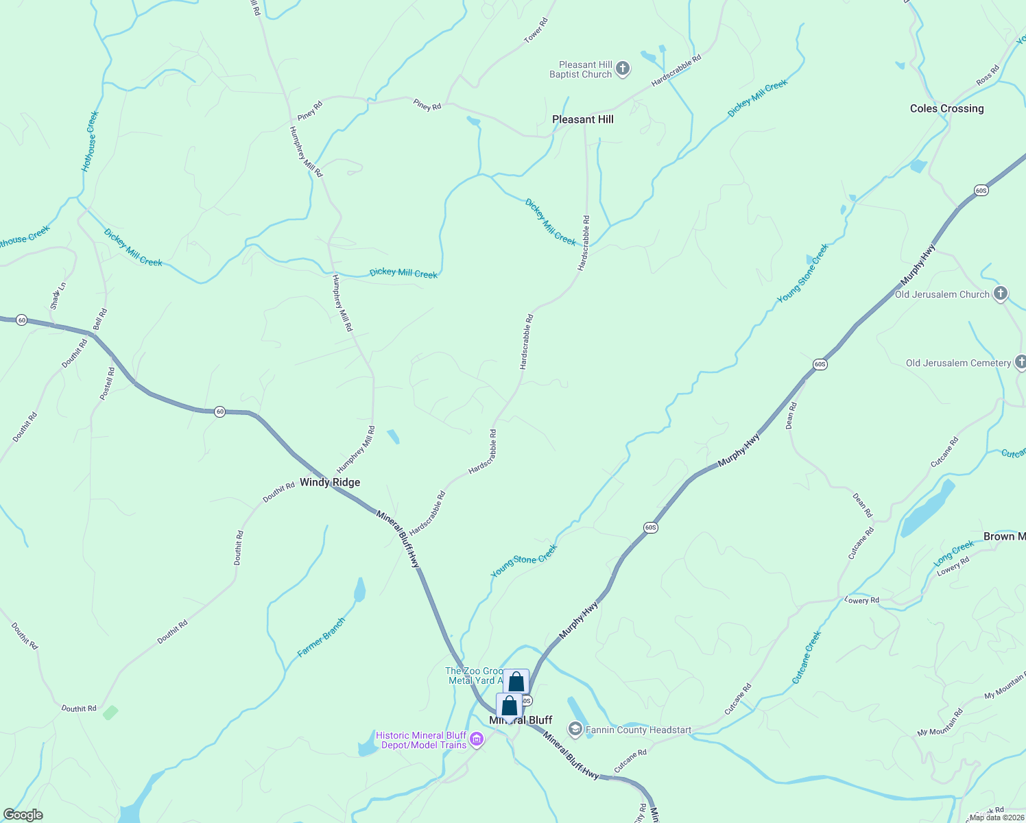 map of restaurants, bars, coffee shops, grocery stores, and more near 101 Ruby Lane in Mineral Bluff