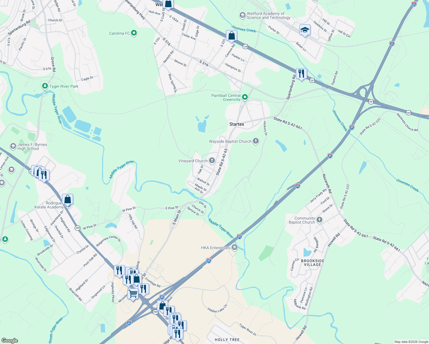 map of restaurants, bars, coffee shops, grocery stores, and more near 17 Chestnut Street in Startex