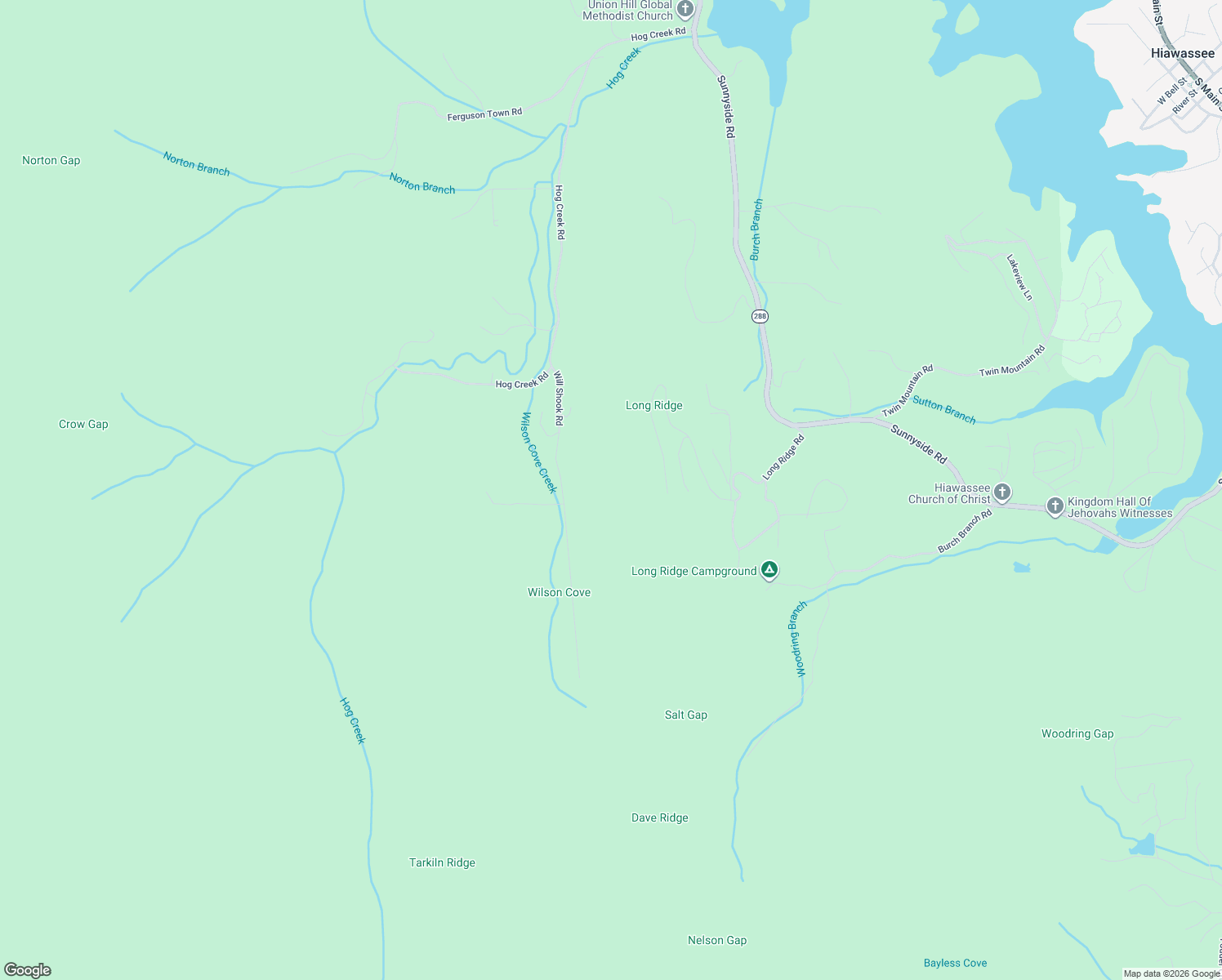 map of restaurants, bars, coffee shops, grocery stores, and more near 980 Will Shook Road in Hiawassee