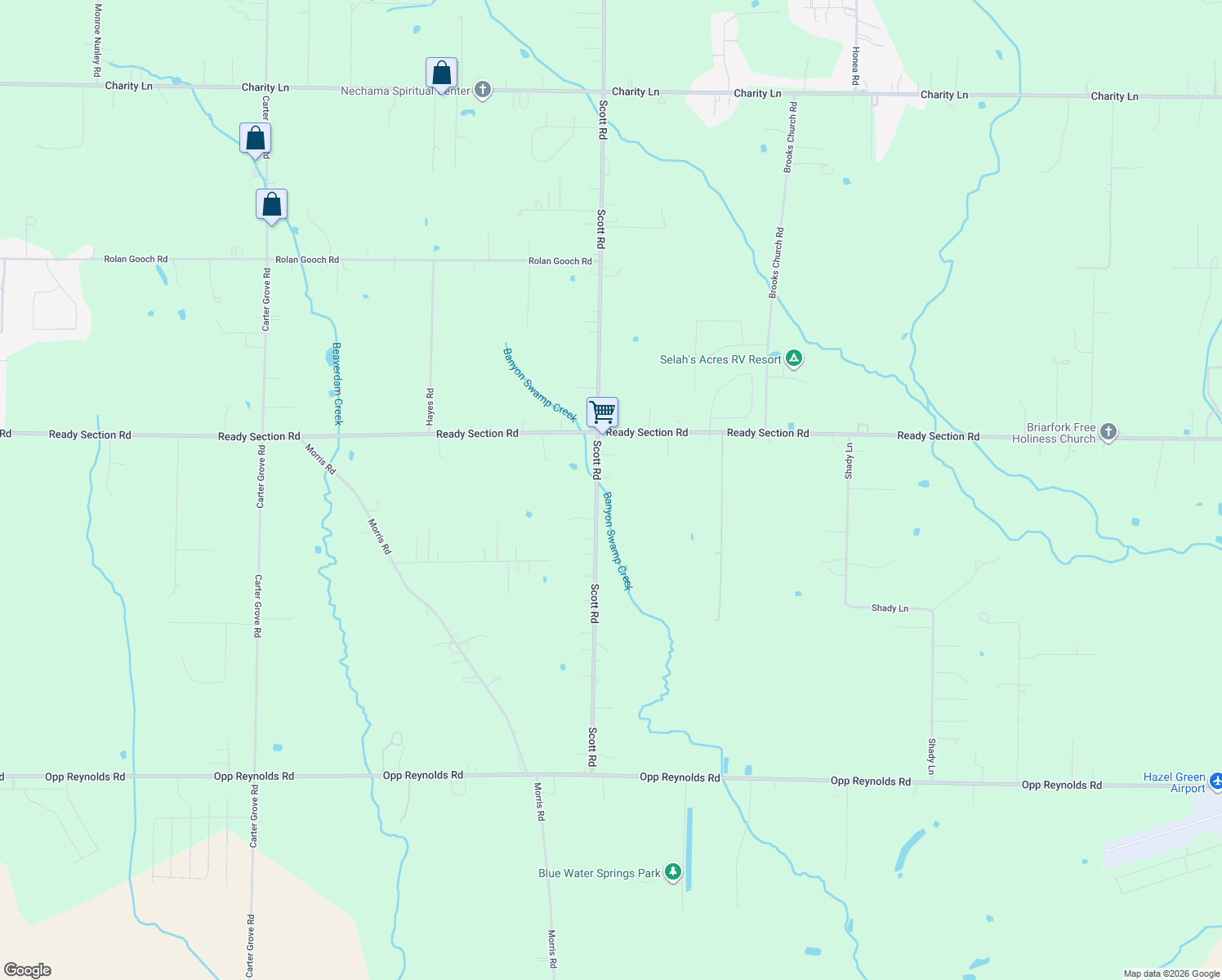map of restaurants, bars, coffee shops, grocery stores, and more near 453 Scott Road in Toney