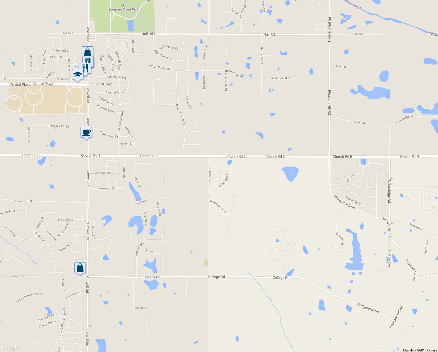 map of restaurants, bars, coffee shops, grocery stores, and more near 4840 Delbridge Court West in Olive Branch