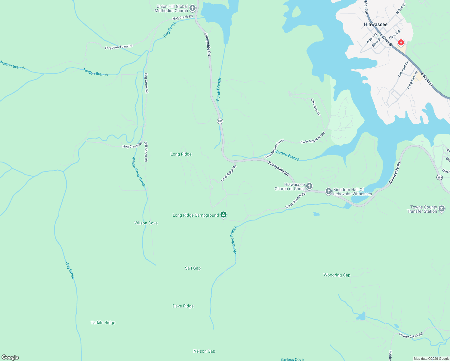 map of restaurants, bars, coffee shops, grocery stores, and more near 1173 Long Ridge Road in Hiawassee