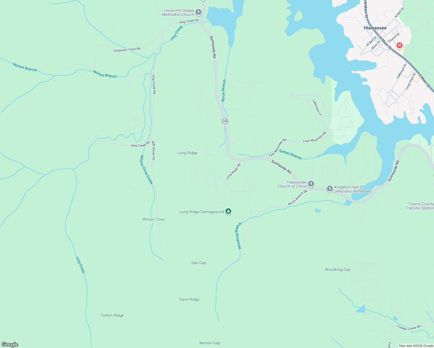 map of restaurants, bars, coffee shops, grocery stores, and more near 1185 Long Ridge Road in Hiawassee