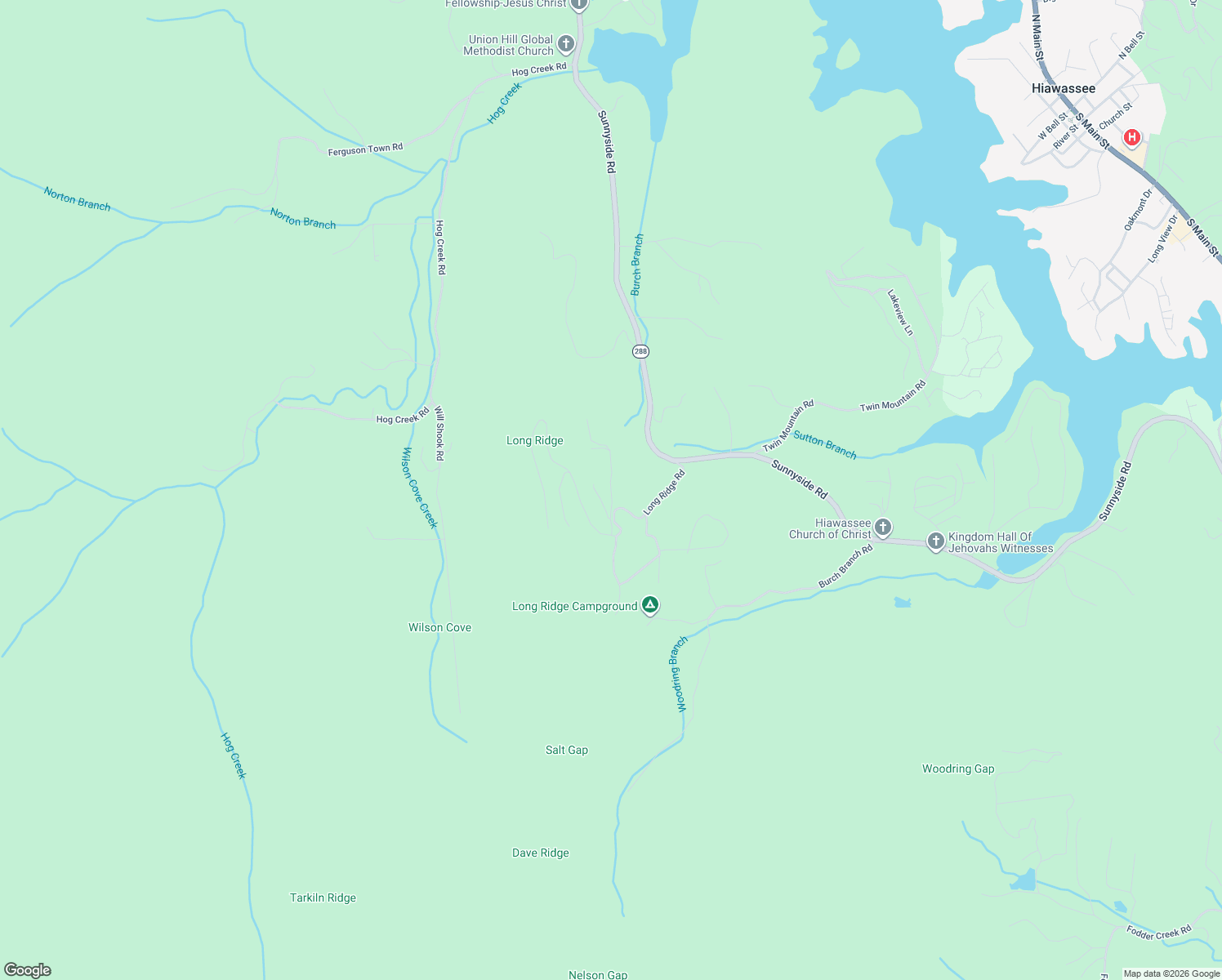 map of restaurants, bars, coffee shops, grocery stores, and more near 1185 Long Ridge Road in Hiawassee