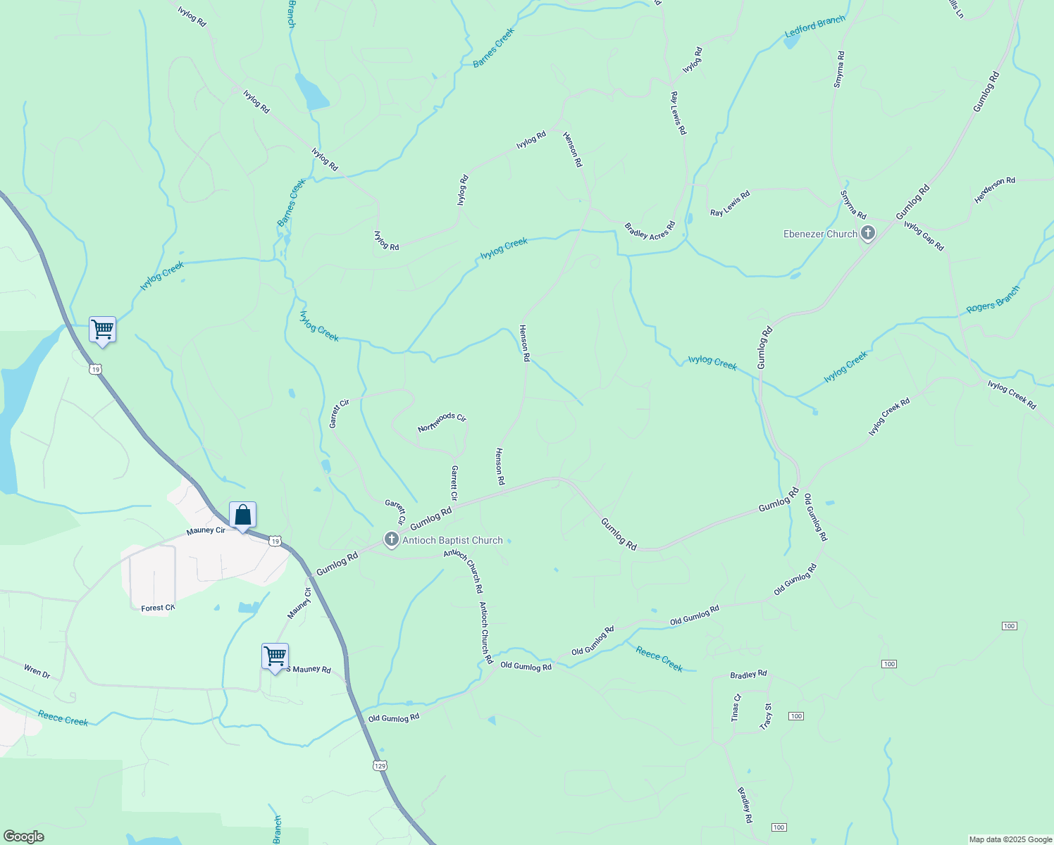 map of restaurants, bars, coffee shops, grocery stores, and more near 4050 Henson Road in Blairsville