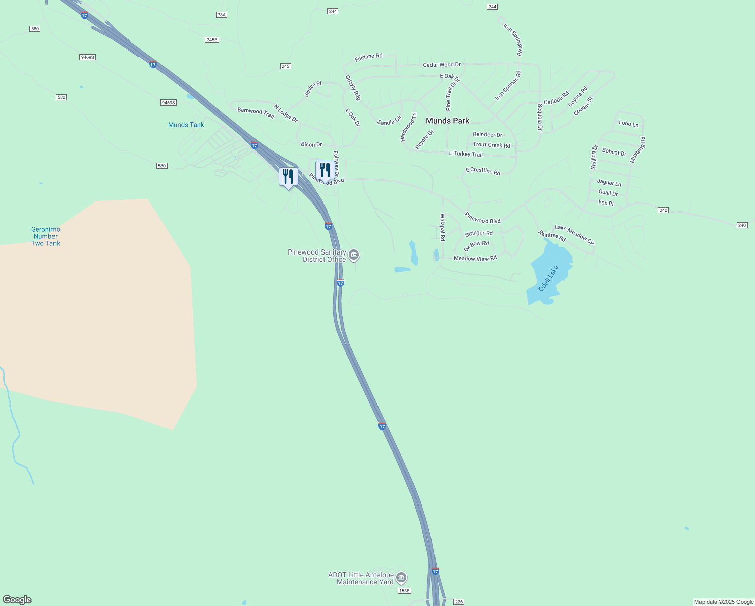 map of restaurants, bars, coffee shops, grocery stores, and more near 170 Navajo Road in Sedona