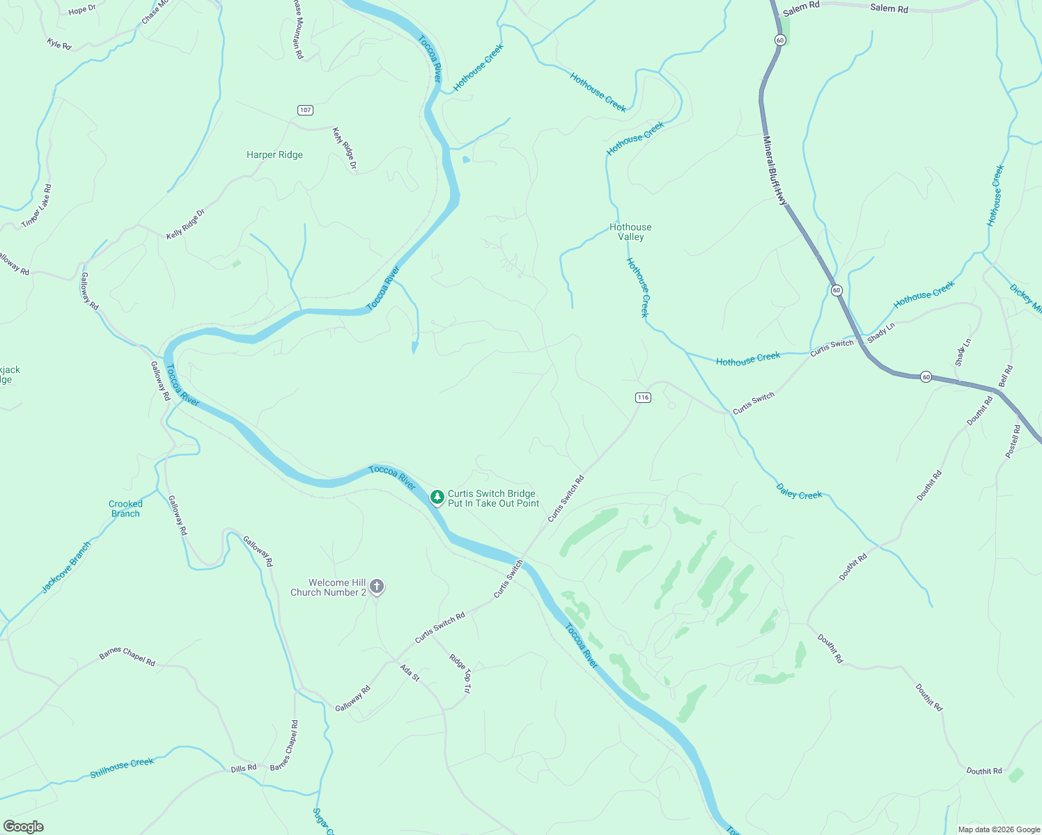 map of restaurants, bars, coffee shops, grocery stores, and more near 203 Logan Drive in Mineral Bluff